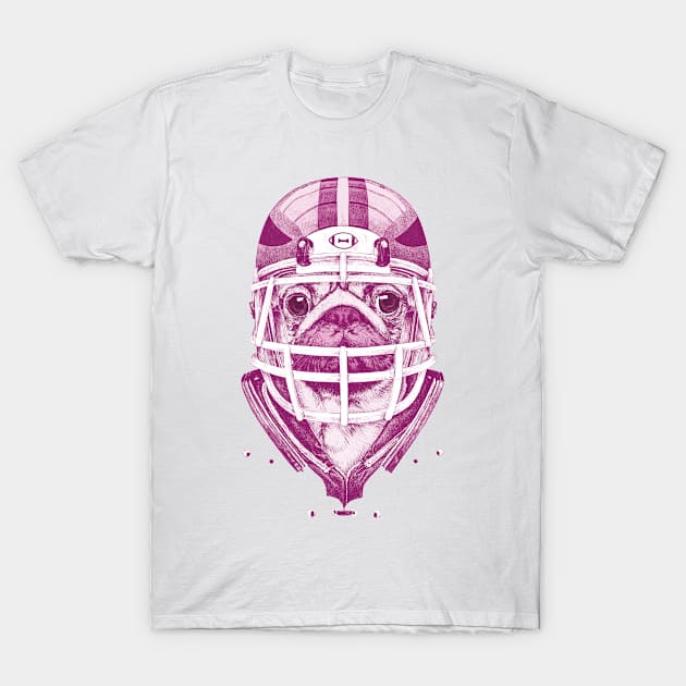 American Pug Football Purple T-Shirt by ronnkools